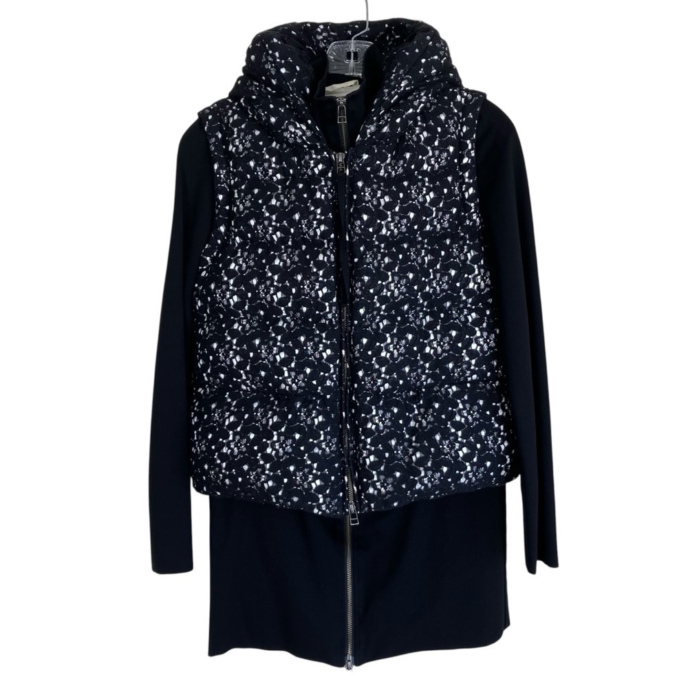 EIN Down Filled Hooded Vest & Scuba Jacket 2in1 Twofer Black Lace Zip-up 36 / XS